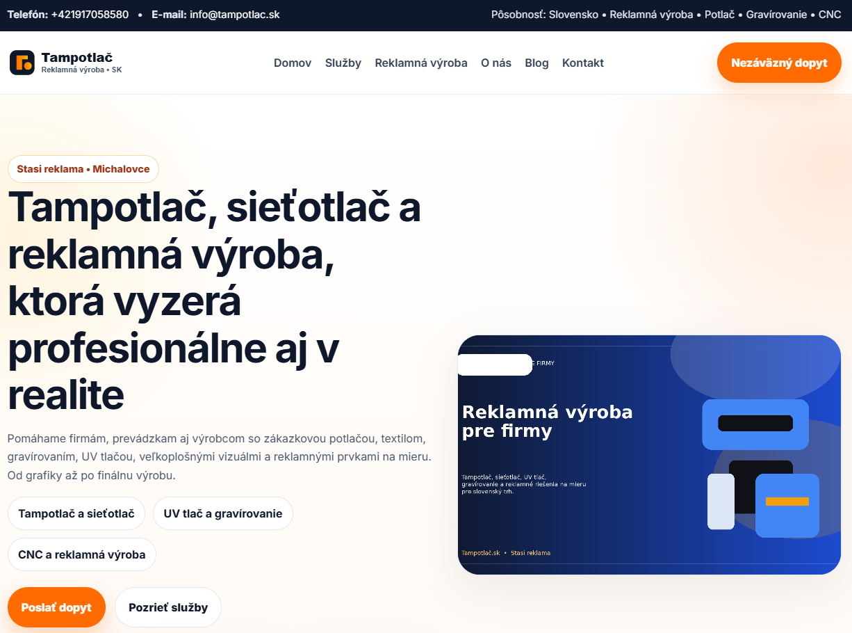 Ukážka webu tampotlac.sk