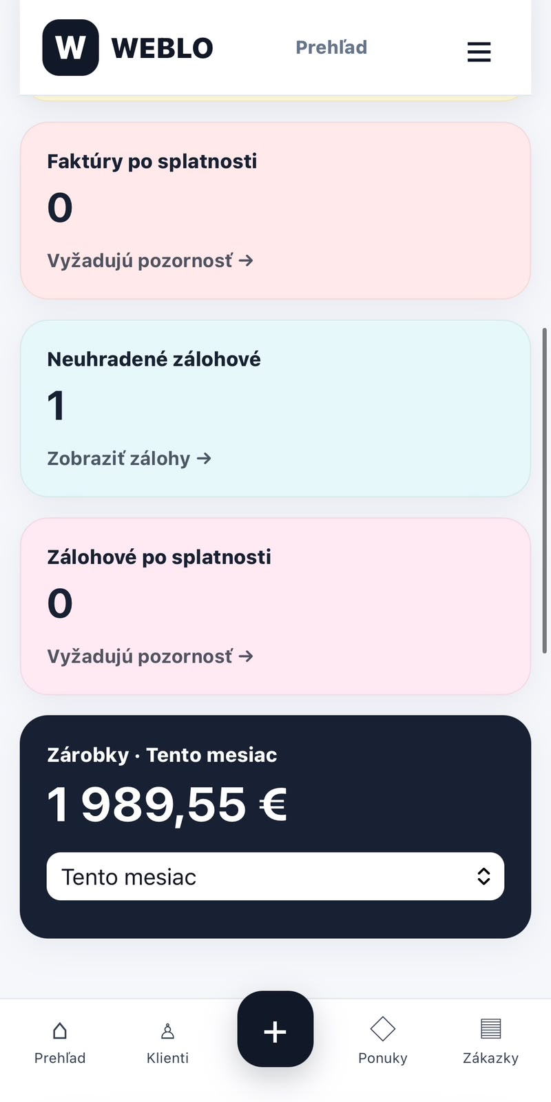 WEBLO v mobile – firemný prehľad a správa zákaziek
